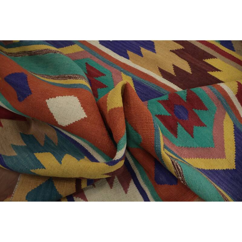 Hand Woven Oriental 100% Wool Carpet Southwestern Tribal Multi-Colored Kilim Area Rug - 9' 10'' X 8' 2''