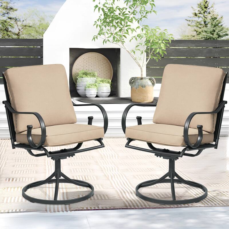 EROMMY Patio Swivel Chairs Set of 2, 360° Rocking Outdoor Dining Chairs with Cushions and Metal Frame