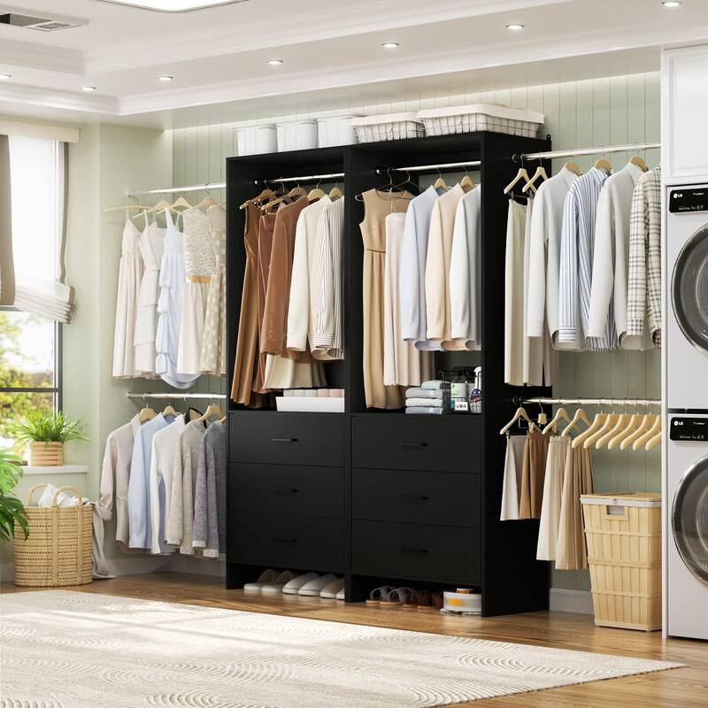 Cimly Set of 2 Closet Organizer System with Adjustable Hanging Rods and Drawers