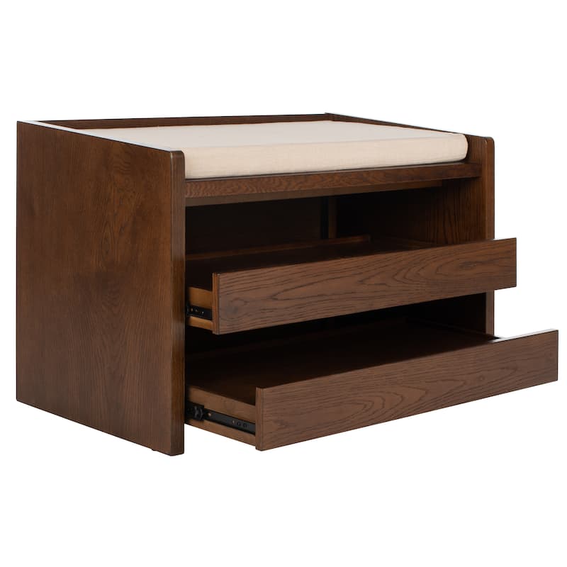 SAFAVIEH Roseanna Shoe Storage Bench Oak / Beige - 34" W x 18" D x 21" H - 34Wx18Dx21H