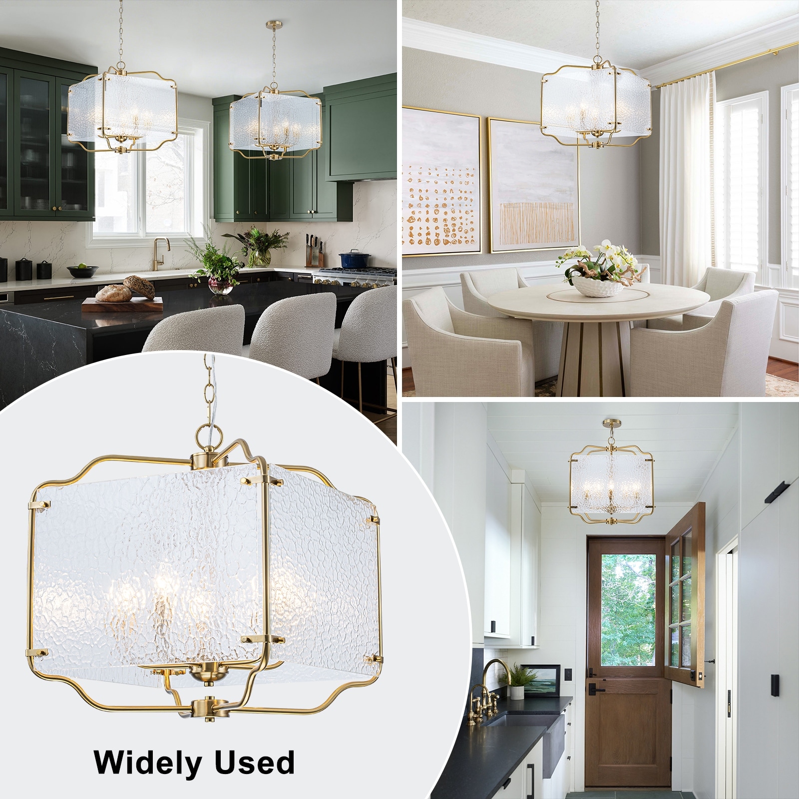 5-Light Gold Square Chandelier with Clear Textured Glass Ceiling