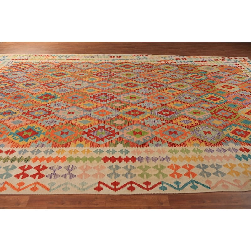 Southewestern Style Kilim Oriental Large Rug Hand-Woven Wool Carpet - 10'1"x 16'4"