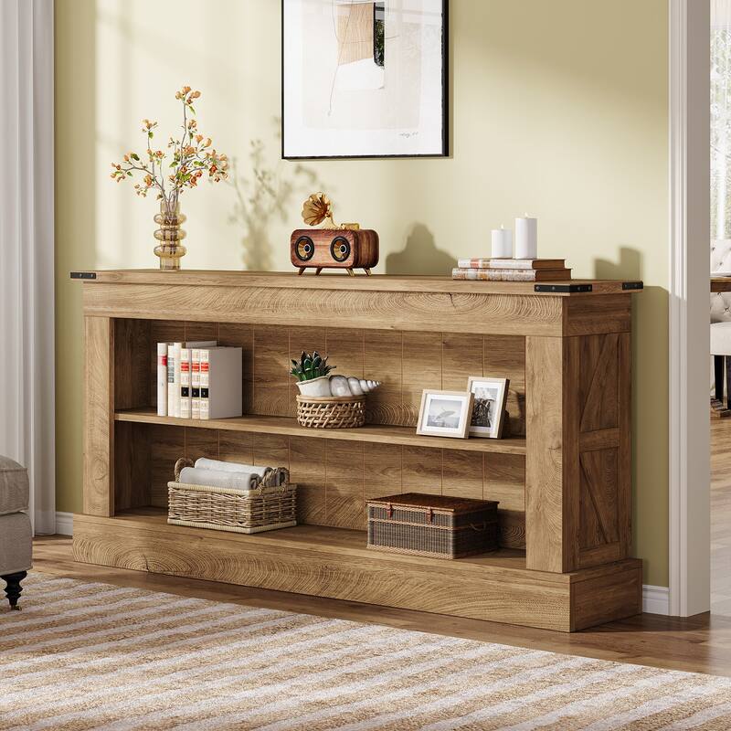 63 Inch Long Console Table with 3 Tiers Storage Shelves for Entryway - 11.81"D x 63"W x 33.3"H