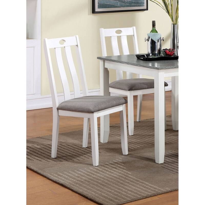 Modern White Solid wood 5pc Dining Set Table 4x Chairs Gray Fabric Cushions Seats Chairs Dining Room