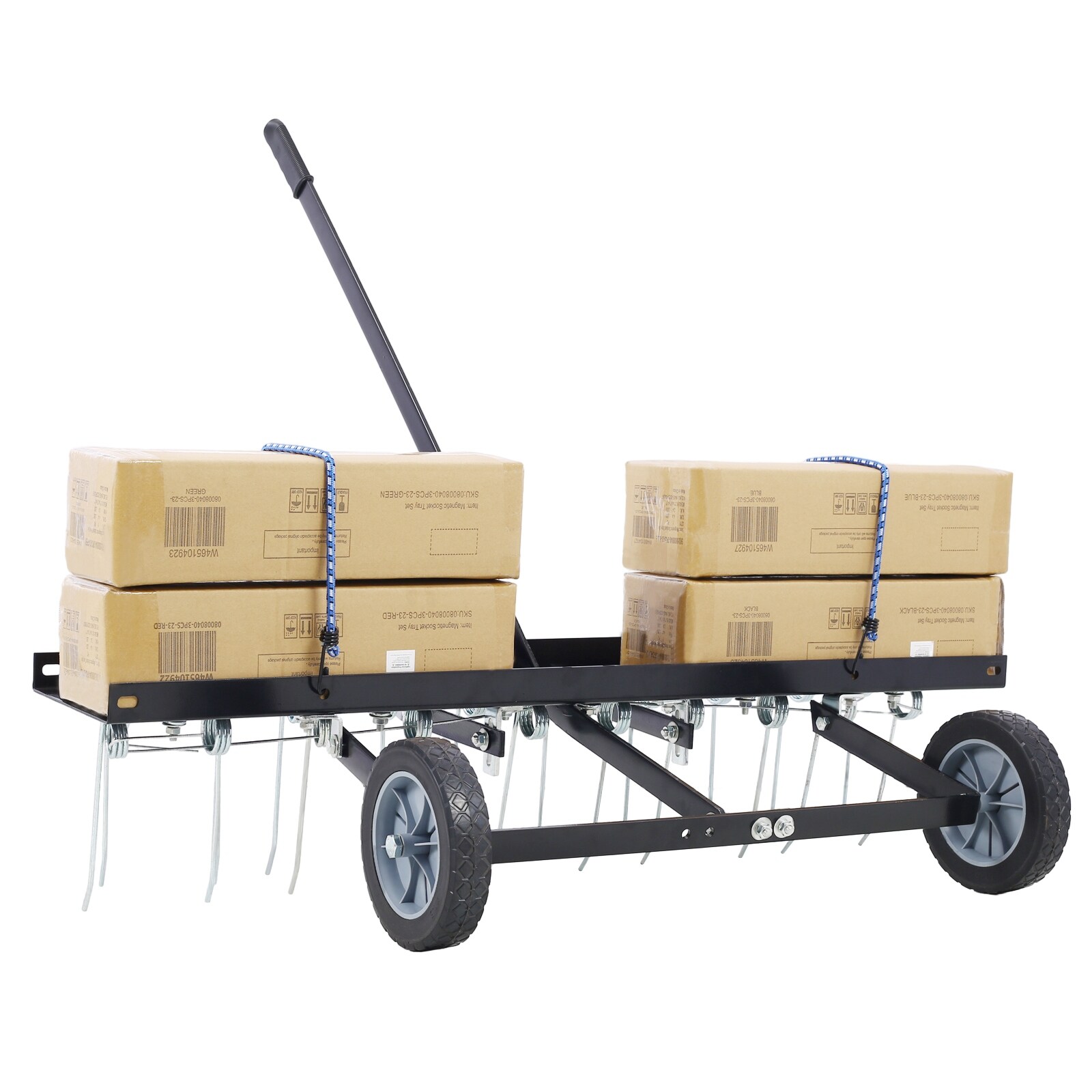Lawn Sweeper Tow Behind Dethatcher Landscape Rake Lawn Tractor Rake Tine Tow Dethatcher Pull Behind Mower for Yard Black