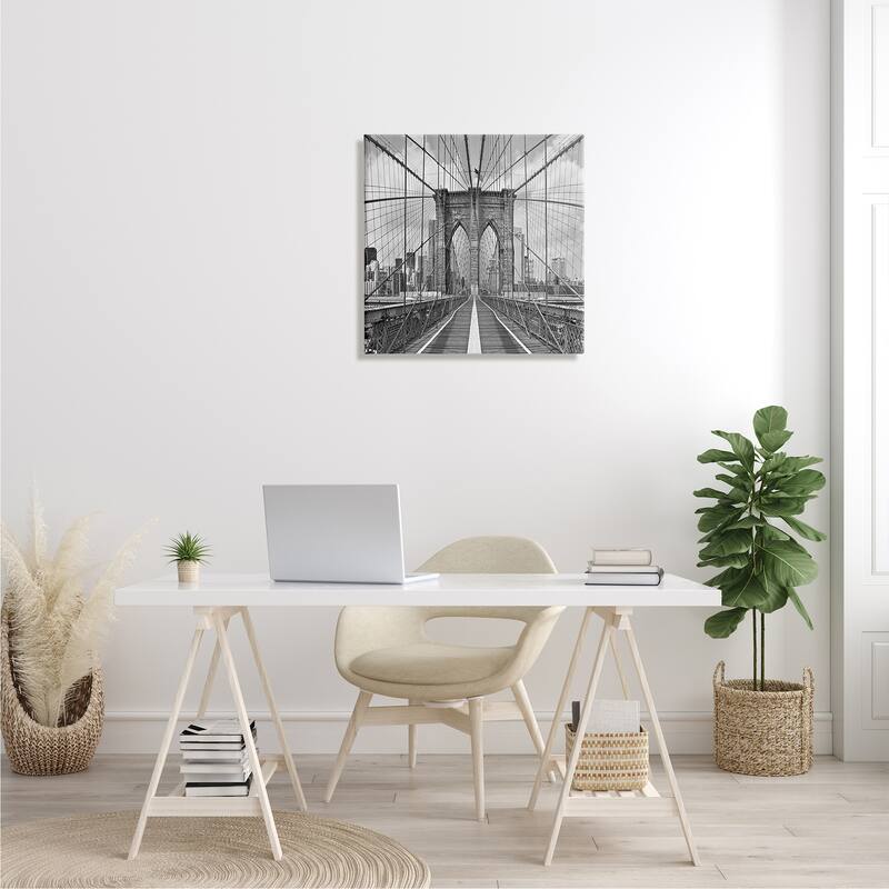 Stupell Brooklyn Bridge Black White Industrial Landscape City Architecture Canvas Wall Art - Grey