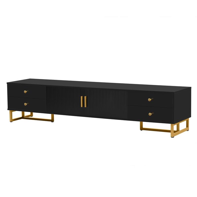 Roomfitters Modern TV Stand for 65 Inch TV and Above, Entertainment Console Cabinet with Storage Compartments, Black