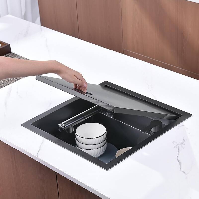 Lefton RV Kitchen Sink, 17" Stainless Steel Single Bowl Drop-in Bar Sink with Liftable Pull-out Faucet for Small Kitchen Island