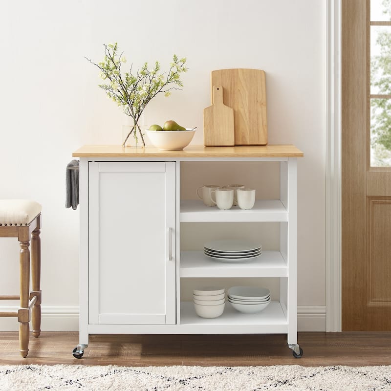 Kitchen Island Cart with Storage & Towel Bar - Portable Kitchen Furniture - Modern Design