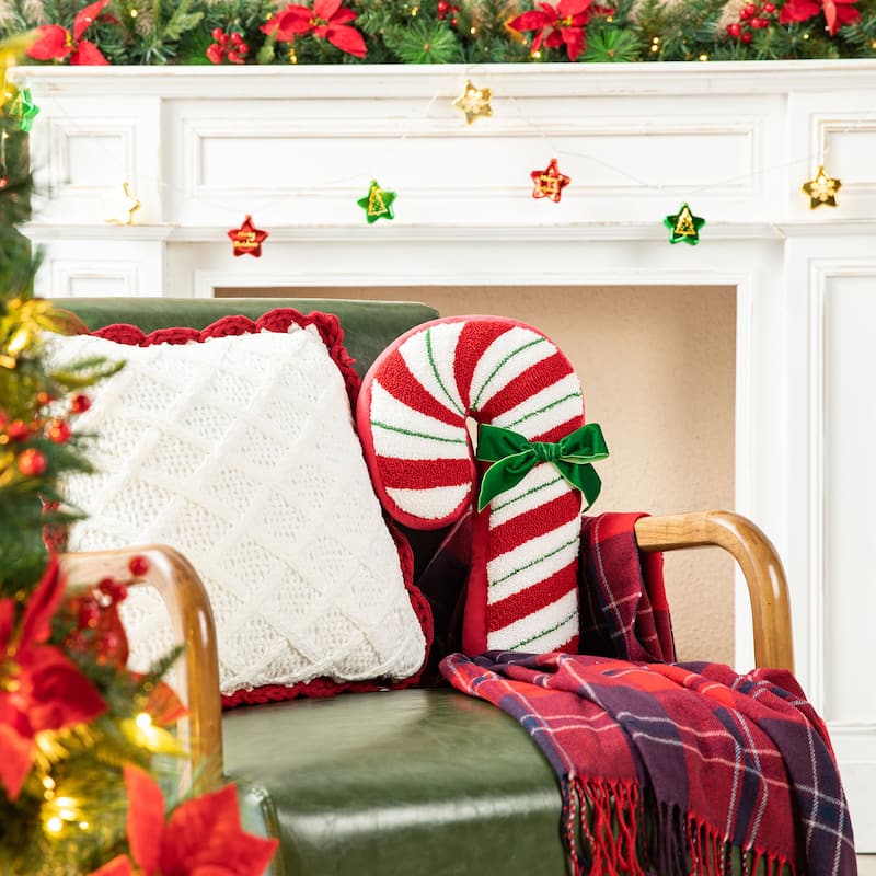Glitzhome 15.75"H Hooked Candy Cane Shaped Pillow Christmas Ornaments