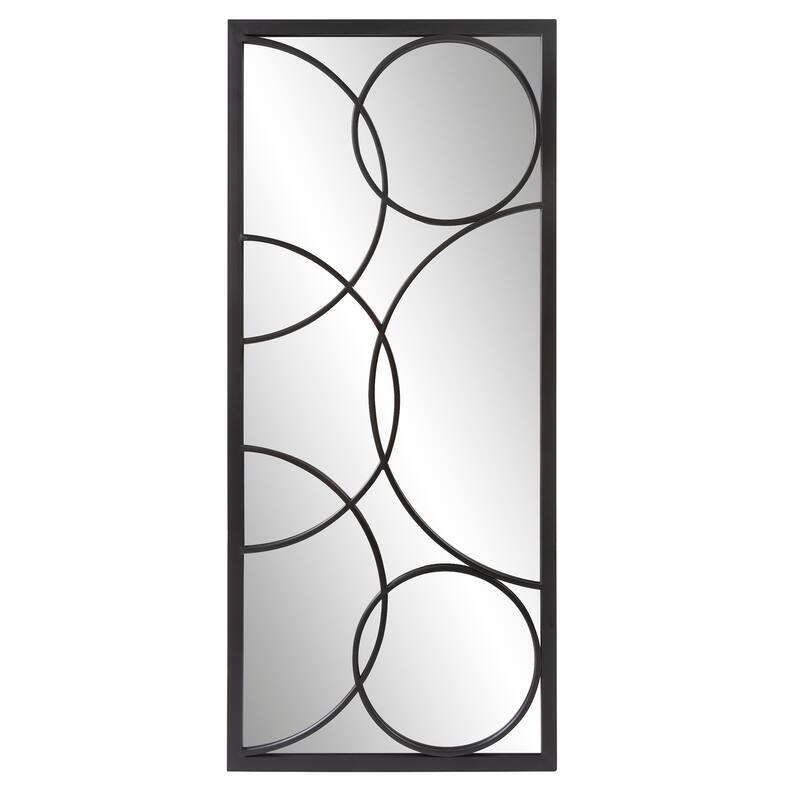 Allan Andrews Rectangular Metal Framed Black Wall Mirror with Circular Overlays - 47"H x 21"W