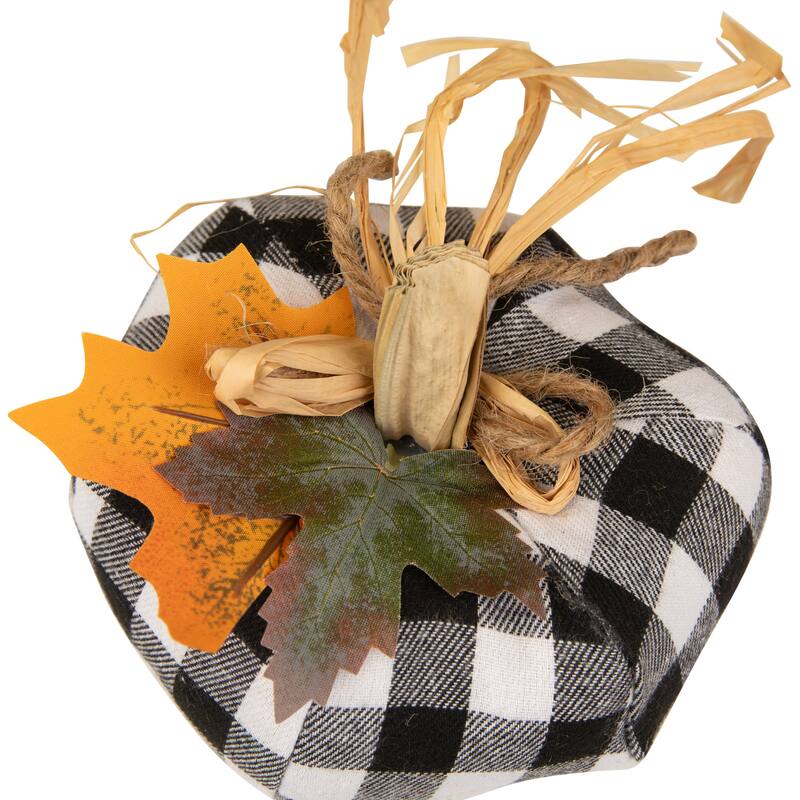 Buffalo Plaid Fall Harvest Pumpkin Decoration - 5" - White and Black