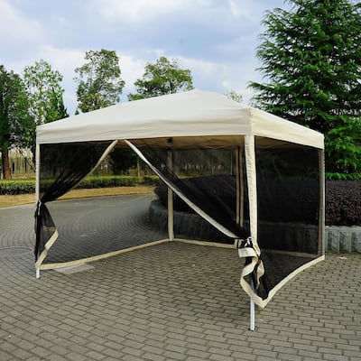 Outsunny 10-foot Easy Pop-up Canopy Tent with Mesh Side Walls