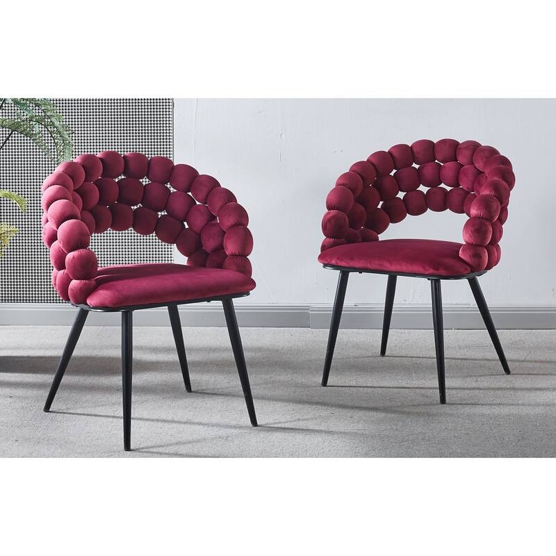 Modern Fabric Chairs with Gold Legs (Set of 2) - WINE RED