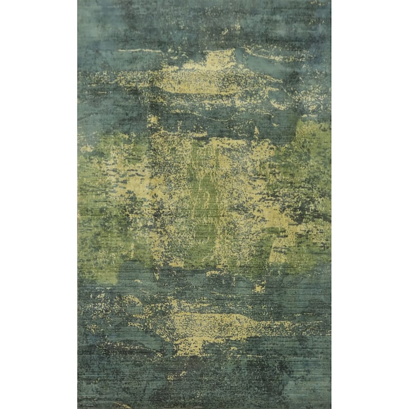 Hand-knotted Modern Silk Green Abstract Area Rug Oriental Carpet - 8' 0'' X 4' 10''