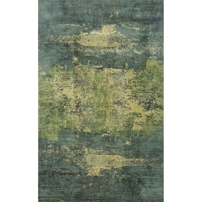 Hand-knotted Modern Silk Green Abstract Area Rug Oriental Carpet - 8' 0'' X 4' 10''