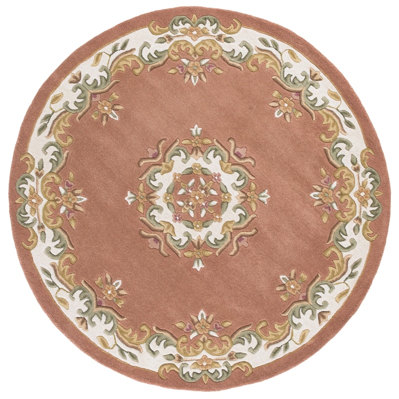 SAFAVIEH Handmade Aubusson Hale Traditional Wool Rug. - 6' Round - Peach/Ivory