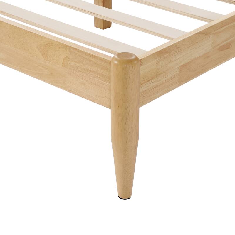 Solid Wood Platform Bed Frame with Ivory Fleece Upholstered Headboard, Wood Slats Support and Center Wood Legs