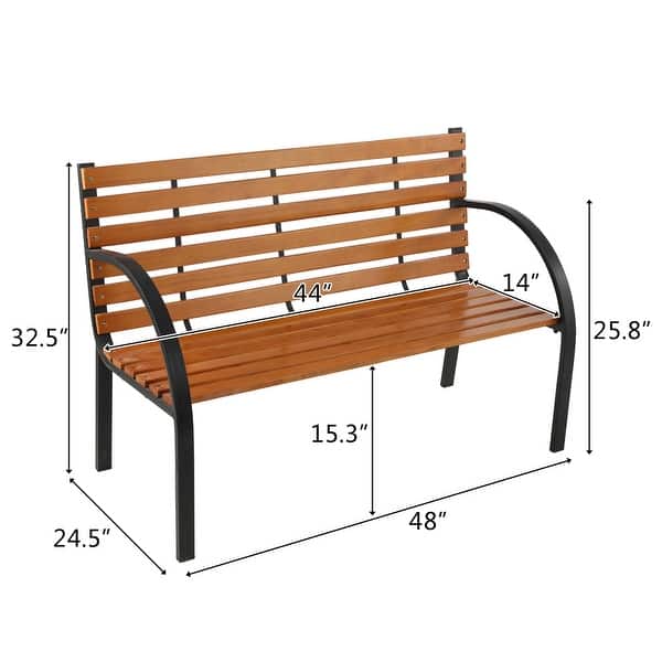 48" Hardwood Slotted Steel Cast Iron Frame Outdoor Patio Garden Bench Park Seat