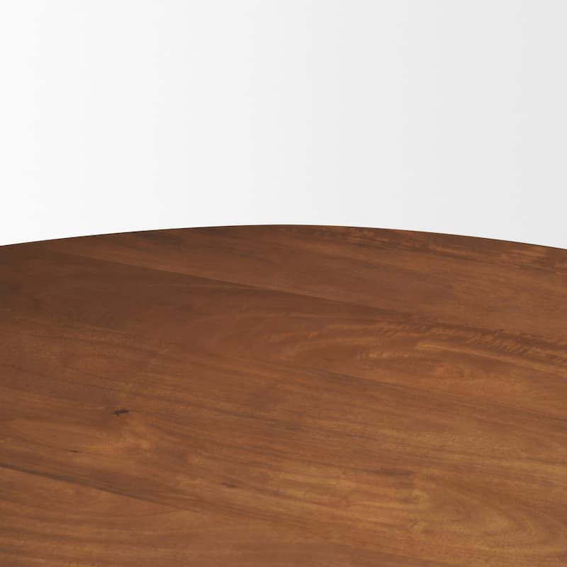 Atlas 60" Black / Warm Mid-Brown Wood Stacked Pedestal Base Round Dining Table