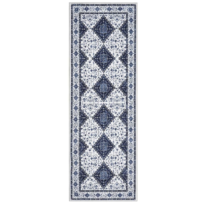 Washable Area Rug Vintage Boho Rug Low Pile Non-Slip Area Rugs Soft Foldable Indoor Carpet