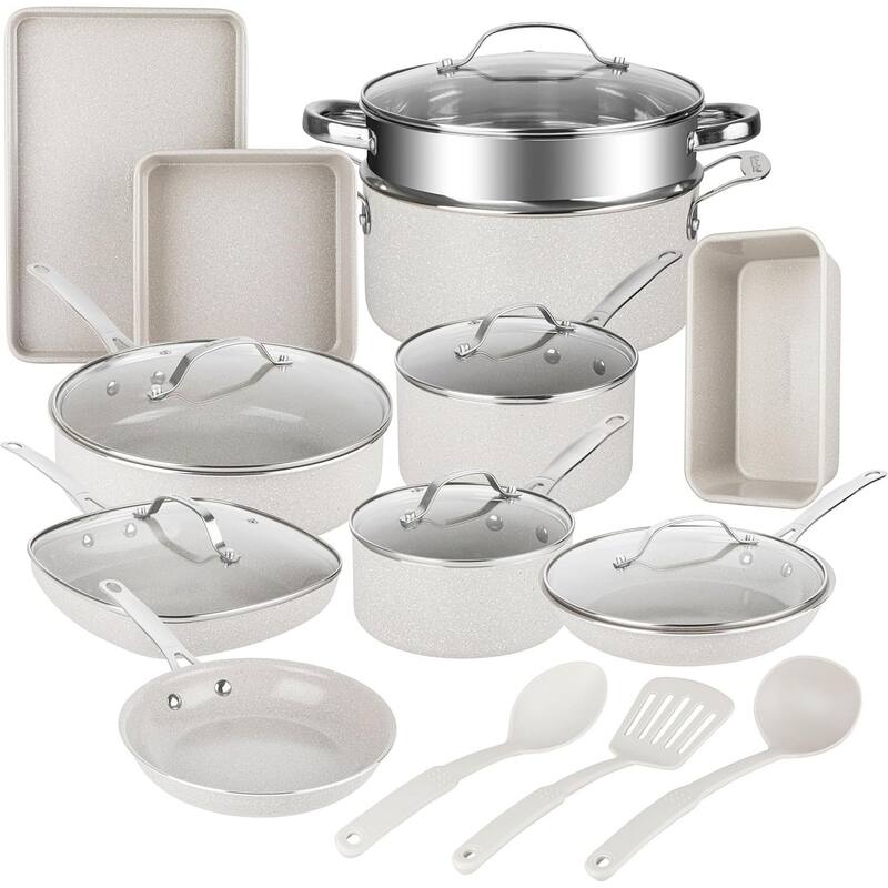 Granitestone Ceraluxe 20 Piece Nonstick Ceramic Cookware & Bakeware Set - Beige