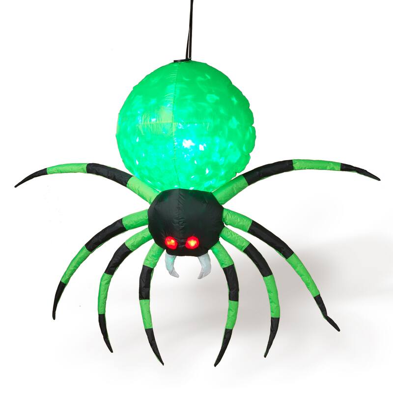 Eerie 5 Ft Electric Inflatable Halloween Green Spider with Disco Light