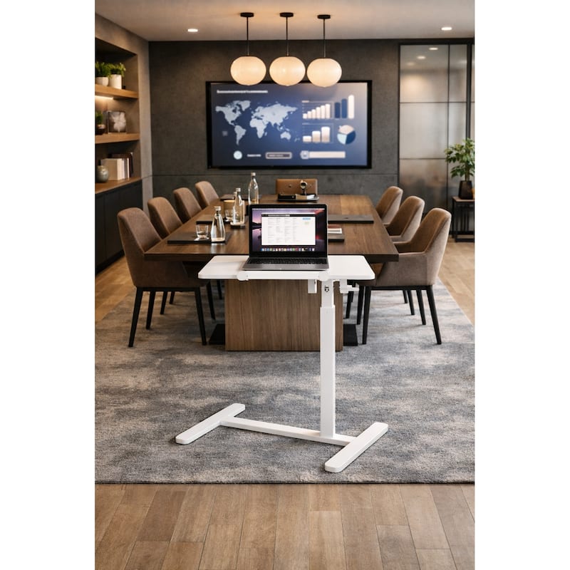 Height-Adjustable Rolling Laptop Cart Sit To Stand Workstation