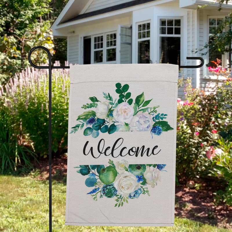 Mixed Florals "Welcome" Spring Outdoor Garden Flag 18" x 12.5" - 18" x 12.5"