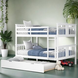 Contemporary Full over Full Bunk Bed with Twin Size Trundle and Built-in Ladder, Save Space or Split Into 2 Beds