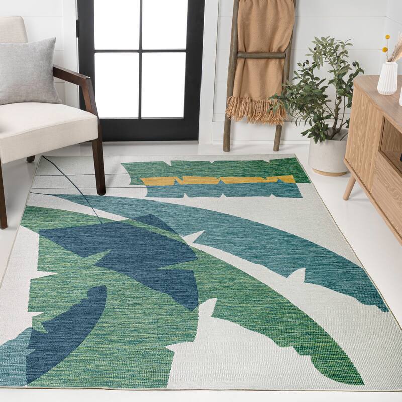 JONATHAN Y Shelby Coastal Vintage Abstract Palm Leaf Indoor/Outdoor Area Rug - 8 X 10 - Green/Cream