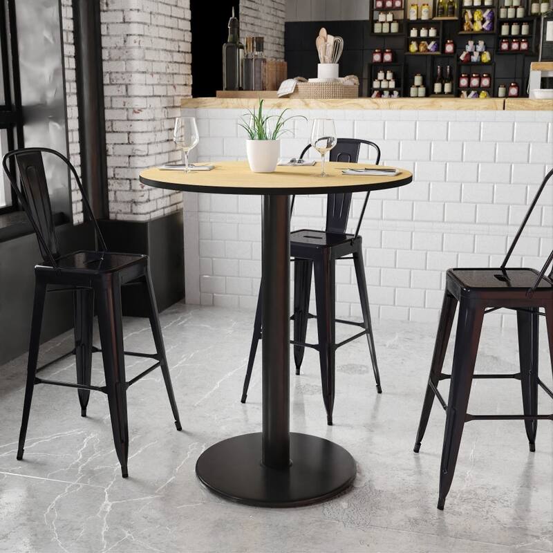 36'' Round Laminate Table Top with 24'' Round Bar Height Table Base - Natural