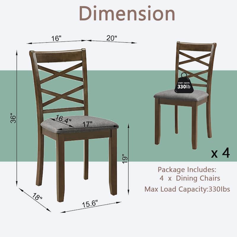 Wooden Dining Chairs Set of 4 with Linen Padded Seat