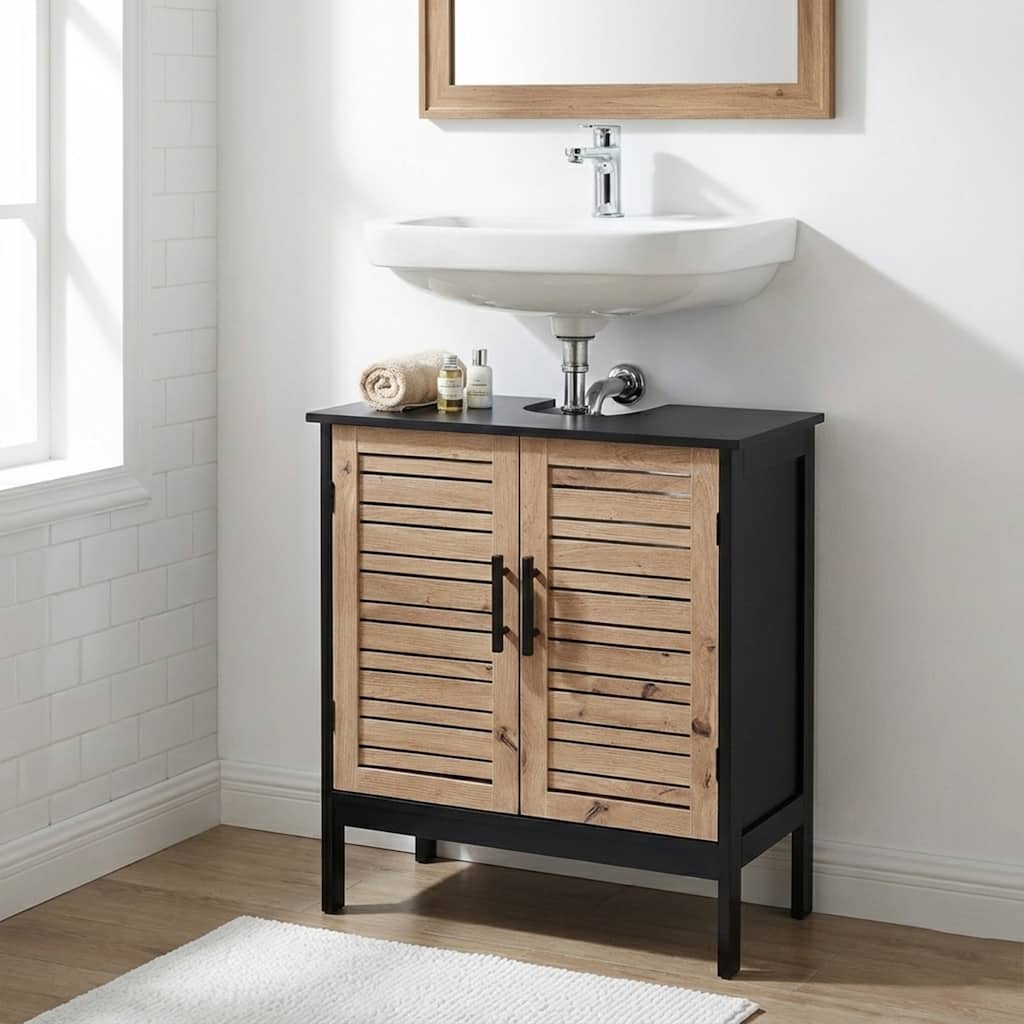 Under Sink Cabinet with U-Shaped Cut-Out, Double Vented Doors - 24"L x 11.8"D x 27.9"H