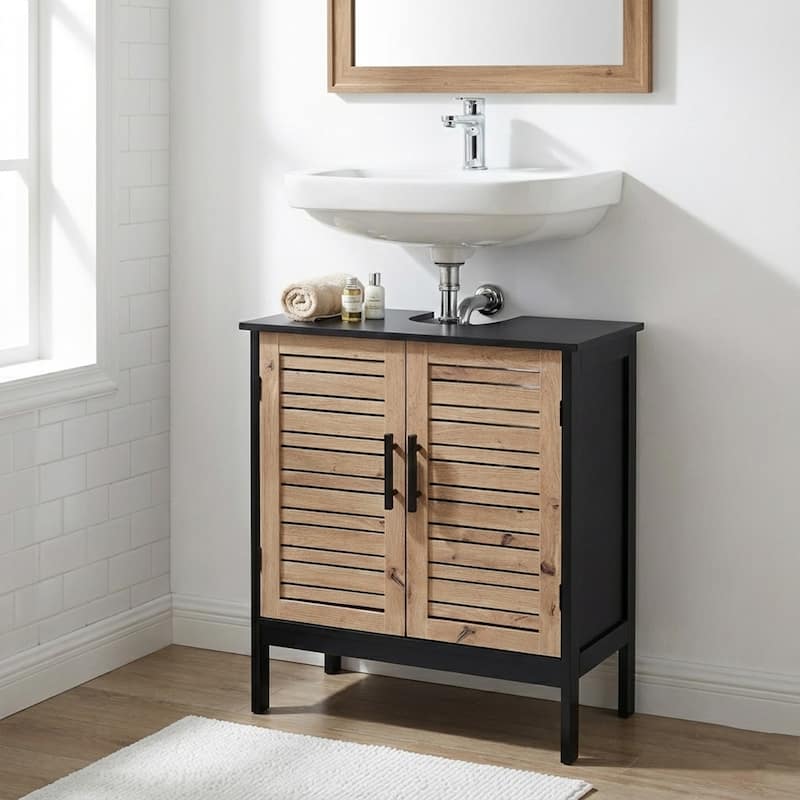 Under Sink Cabinet with U-Shaped Cut-Out, Double Vented Doors - 24"L x 11.8"D x 27.9"H