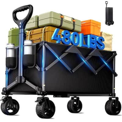 Collapsible Wagon Cart, 480lbs Capacity, Heavy Duty with Cup Holders