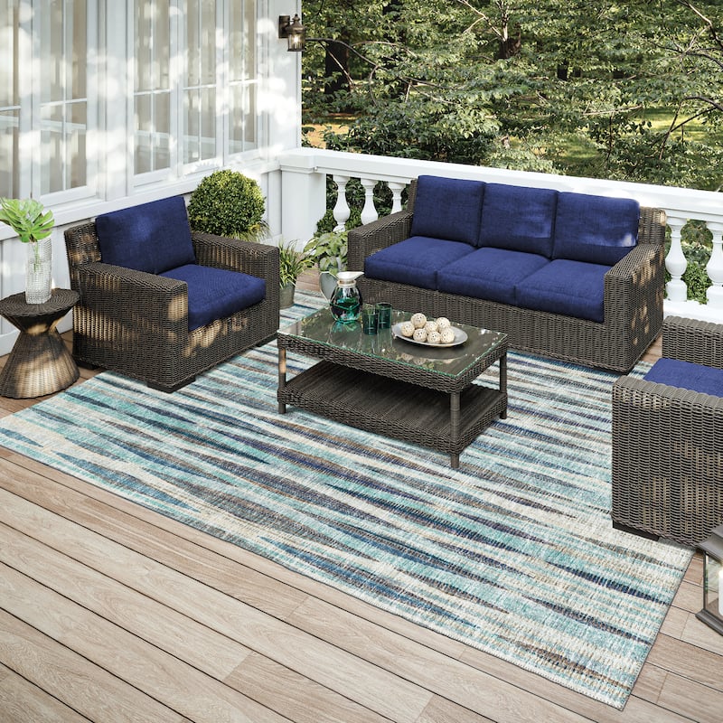 Indoor/Outdoor Waverly Modern Stripes Washable Rug - 5' x 7'6" - Ocean