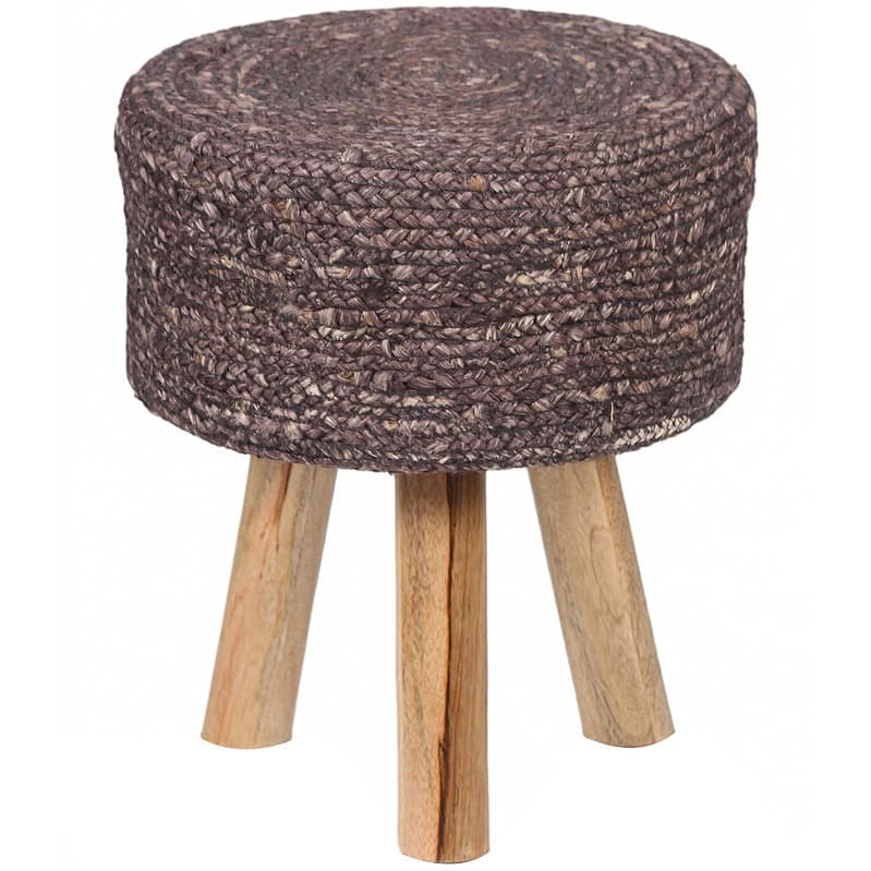 HERAT ORIENTAL Handmade Kilim Upholstered Round Stool - Dark Purple