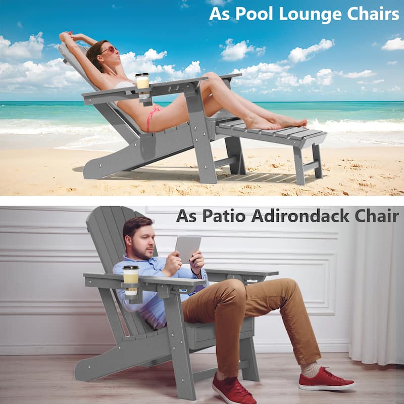 Outdoor Adirondack Chair Weather Resistant with Cup Holder/Ottoman