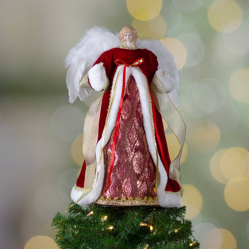18" Red and Gold Angel in a Dress Christmas Tree Topper - Unlit - 18