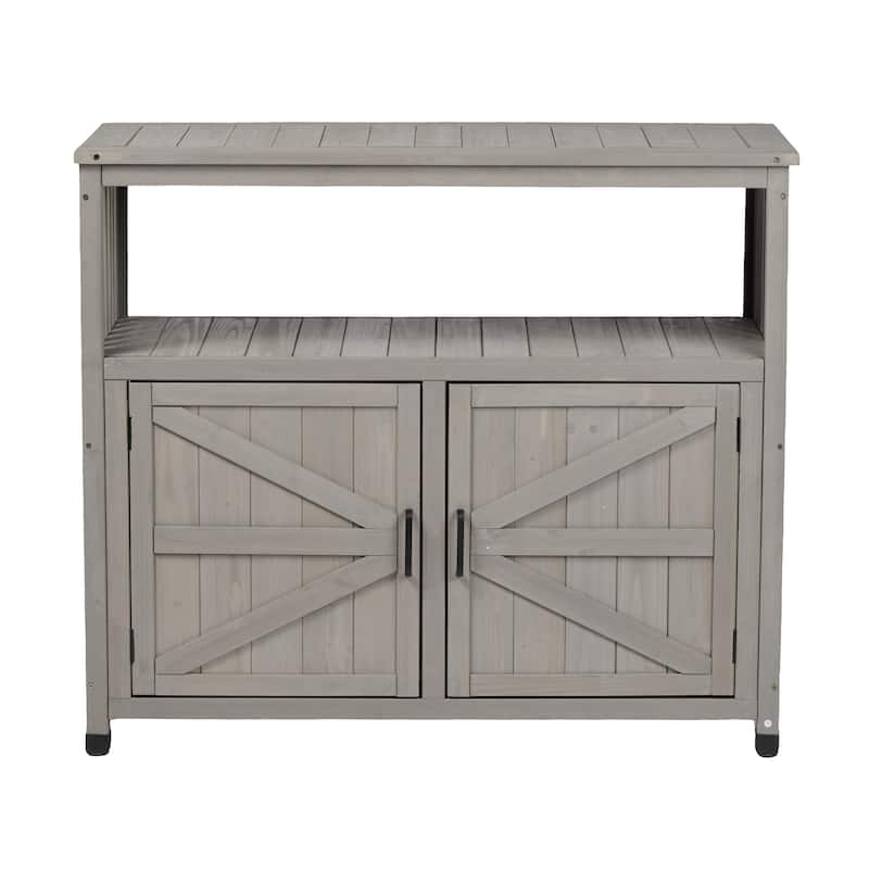 GDFStudio - Harbor Outdoor Solid Fir Wood Storage Bar Table with Slatted Design