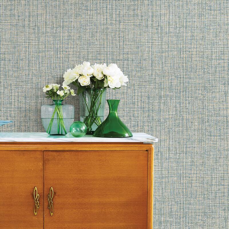 A-Street Prints Rattan Teal Woven Wallpaper
