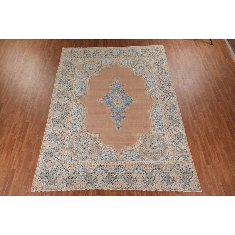 Kerman Vintage Persian Area Rug Handmade Wool Carpet - 9'5" x 12'11"