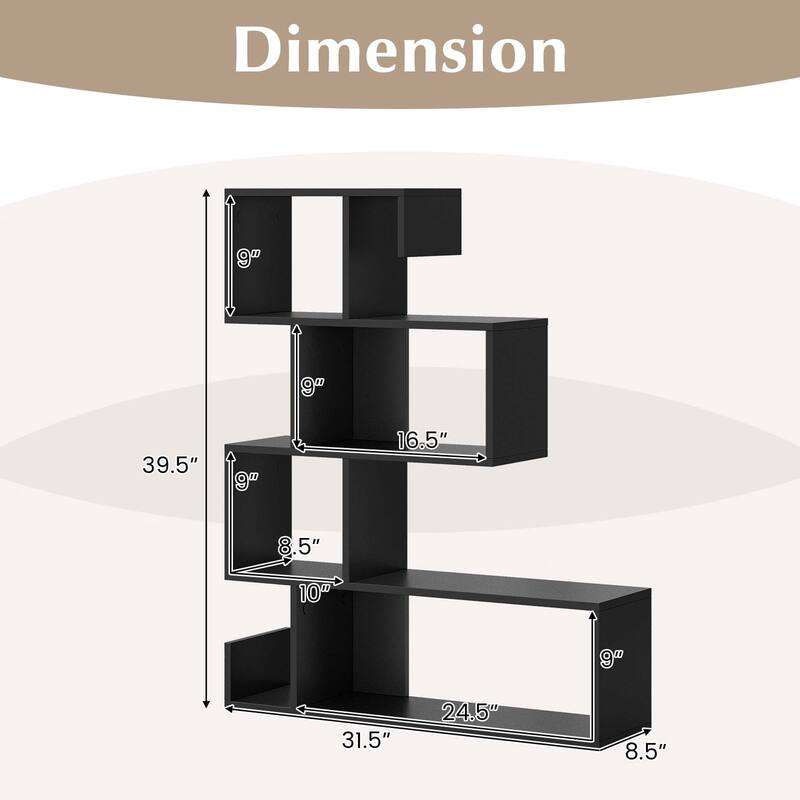 Costway 1/2 PCS 5-Tier S-Shaped Bookshelf with Open Cubes