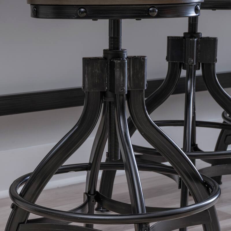 Linon Caverly Steel/Wood Industrial 5-Piece Adjustable Round Bar Stool Set