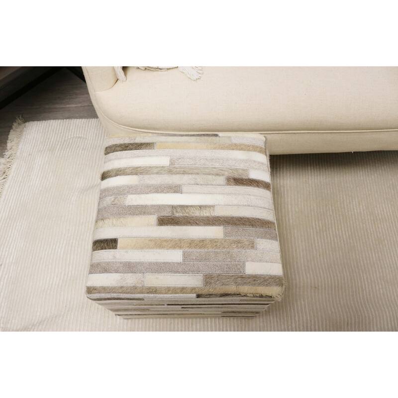 Home&Manor Palencia 16" Cowhide Leather Cube Pouf