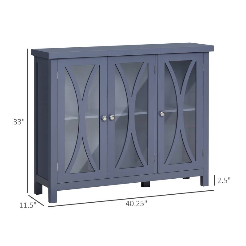 Buffet Cabinet with 3 Tempered Glass Doors, Arc Pattern and Adjustable Storage She