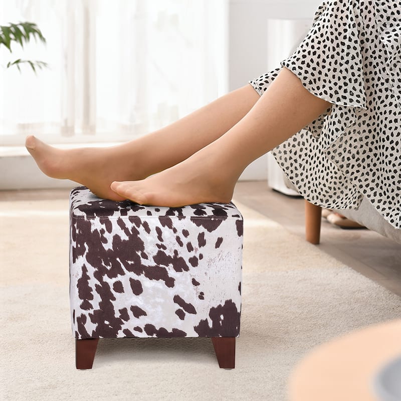Adeco Cow Fabric Ottoman Bench Stool