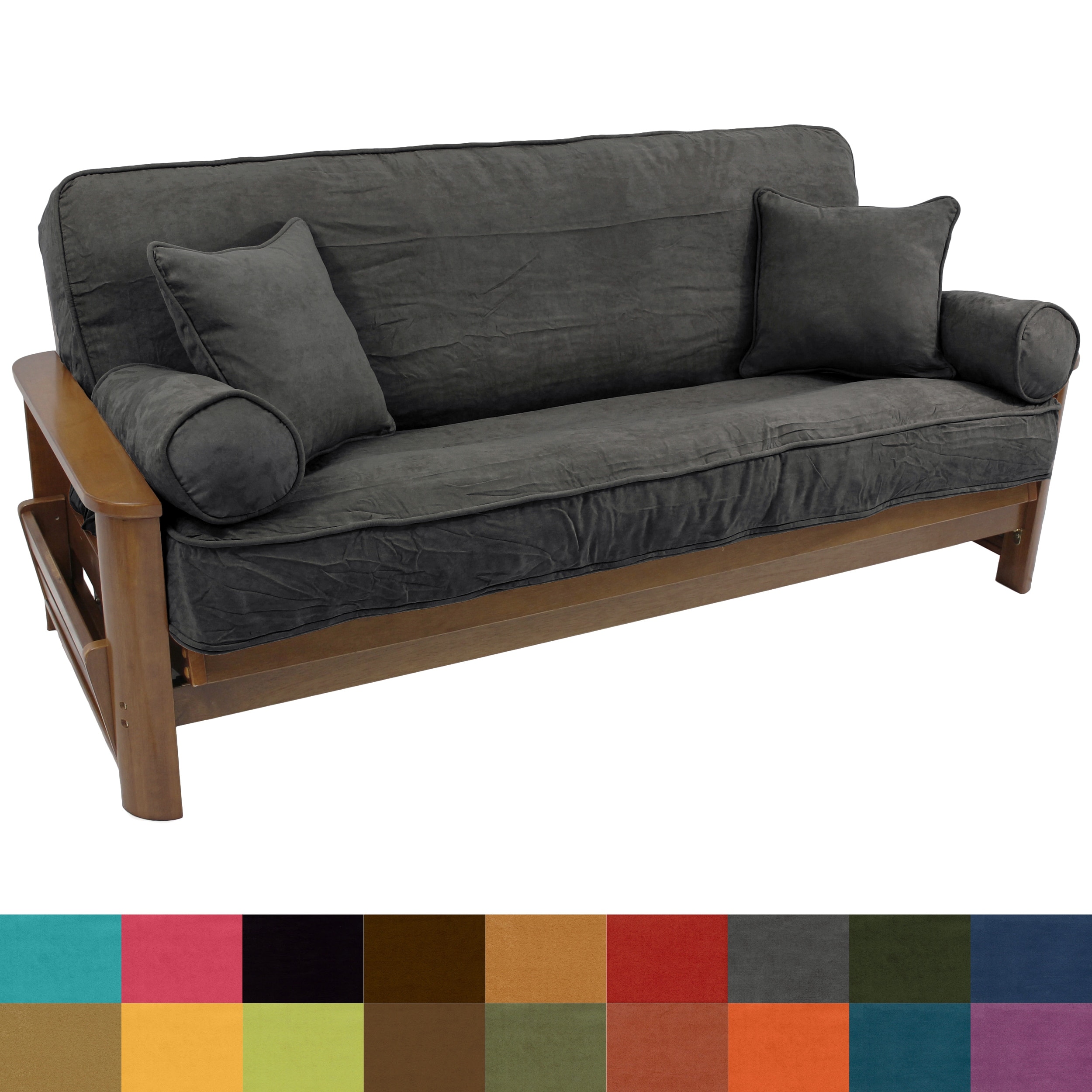 Microsuede Full-Size 8-10 Inch Thick Futon Cover Set with Four Throw Pillows (Cover Only) - Full