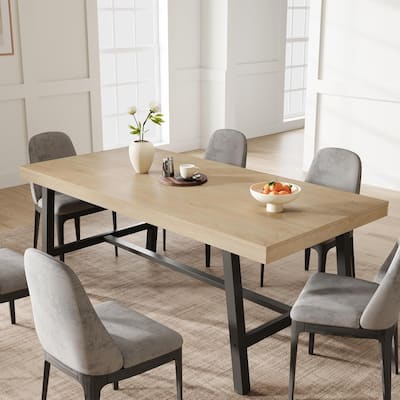 70.87 Long Dining Table for 6-8 People, Rustic Wood Kitchen Table with Metal Legs - Natural